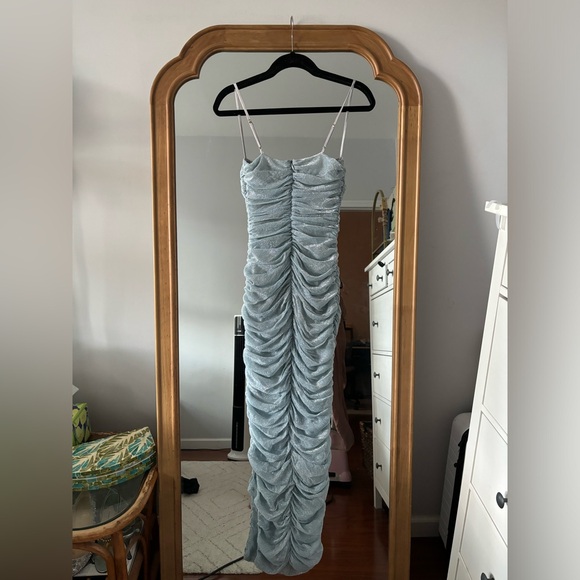 HOUSE OF CB Fornarina Baby Blue Sparkle Silvermist Fairy Glitter Ruched Dress - Picture 13 of 16